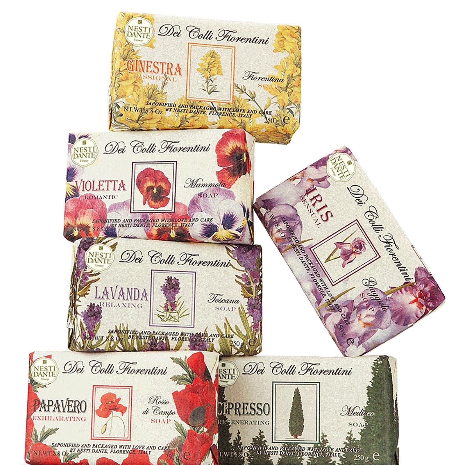 Nesti Dante soaps Floral line Cypress Lavender Poppy Broom Iris Violet - MerryBath.com