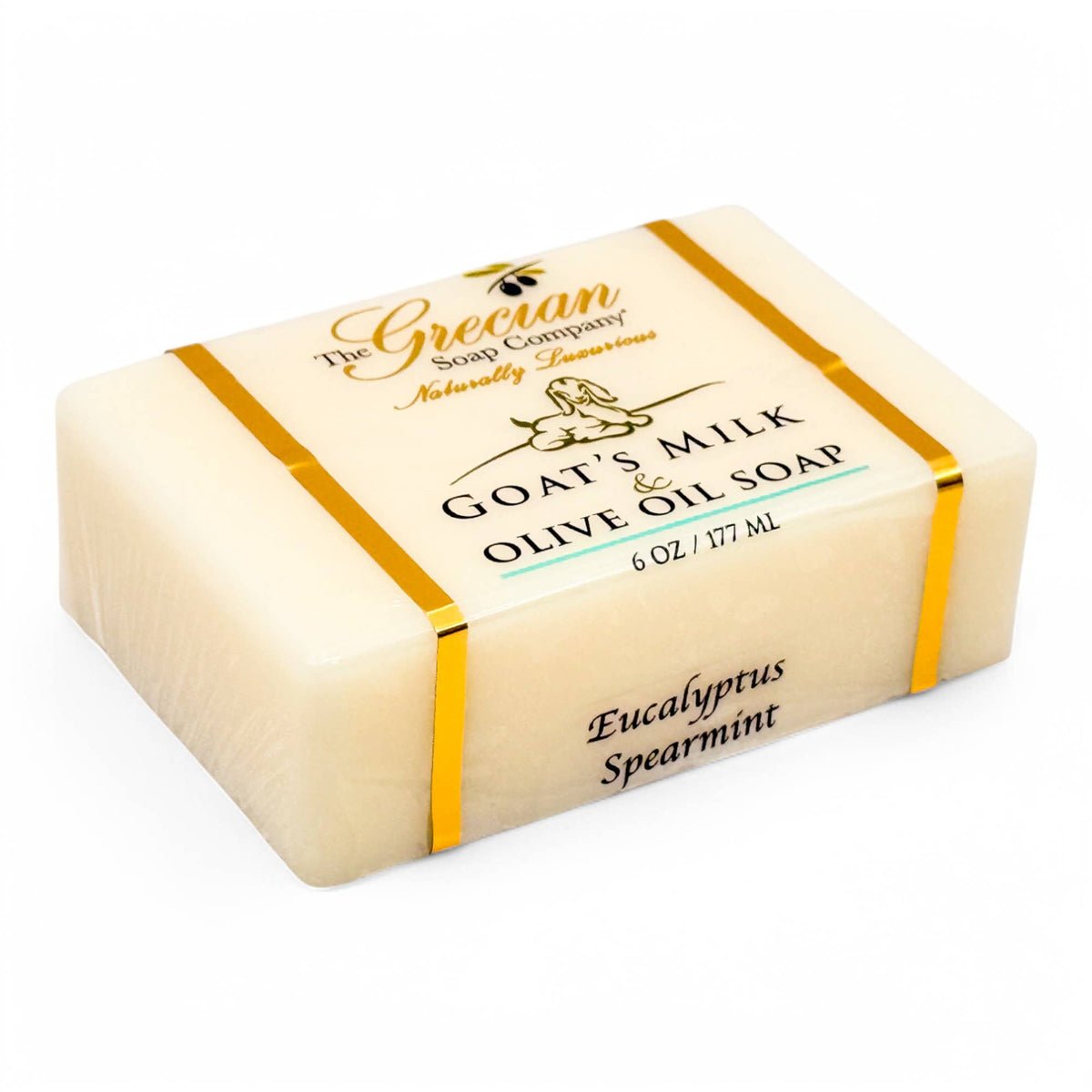 Eucalyptus Spearmint goat's milk olive oil bar soap, cream with gold label