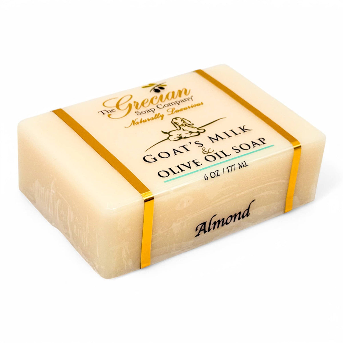 Almond goat's milk olive oil bar soap, cream with gold label