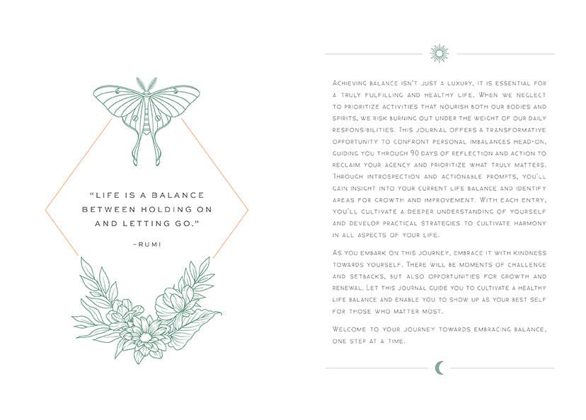 Reflection journal inside page with butterfly line art and quote on cream paper