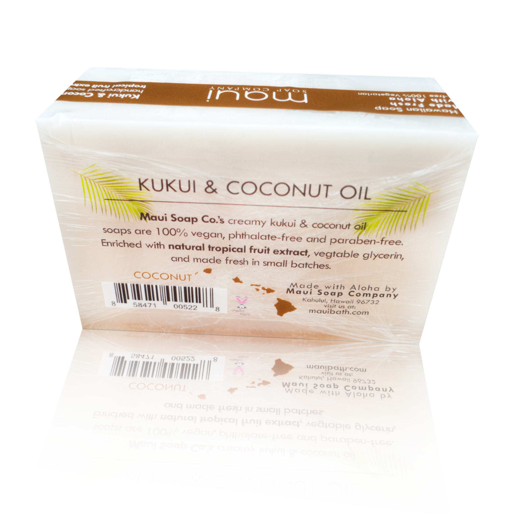 Bar of soap with 'Kukui & Coconut Oil' label on a white background