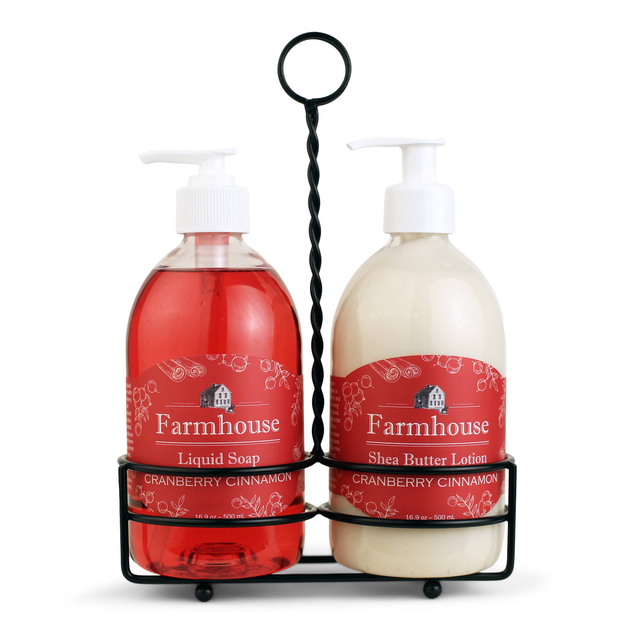 Farmhouse Lotion & Liquid Soap Caddy Set Cranberry Cinnamon