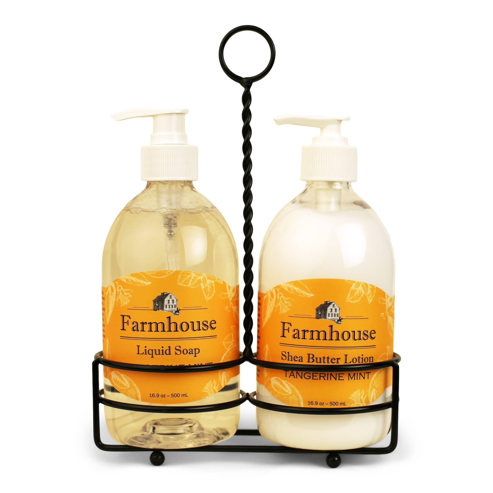 Farmhouse Lotion & Liquid Soap Caddy Set Tangerine Mint