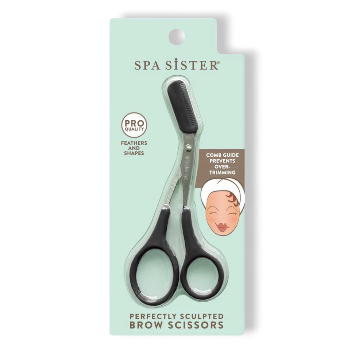 Black eyebrow scissors with attached comb, oval finger loops
