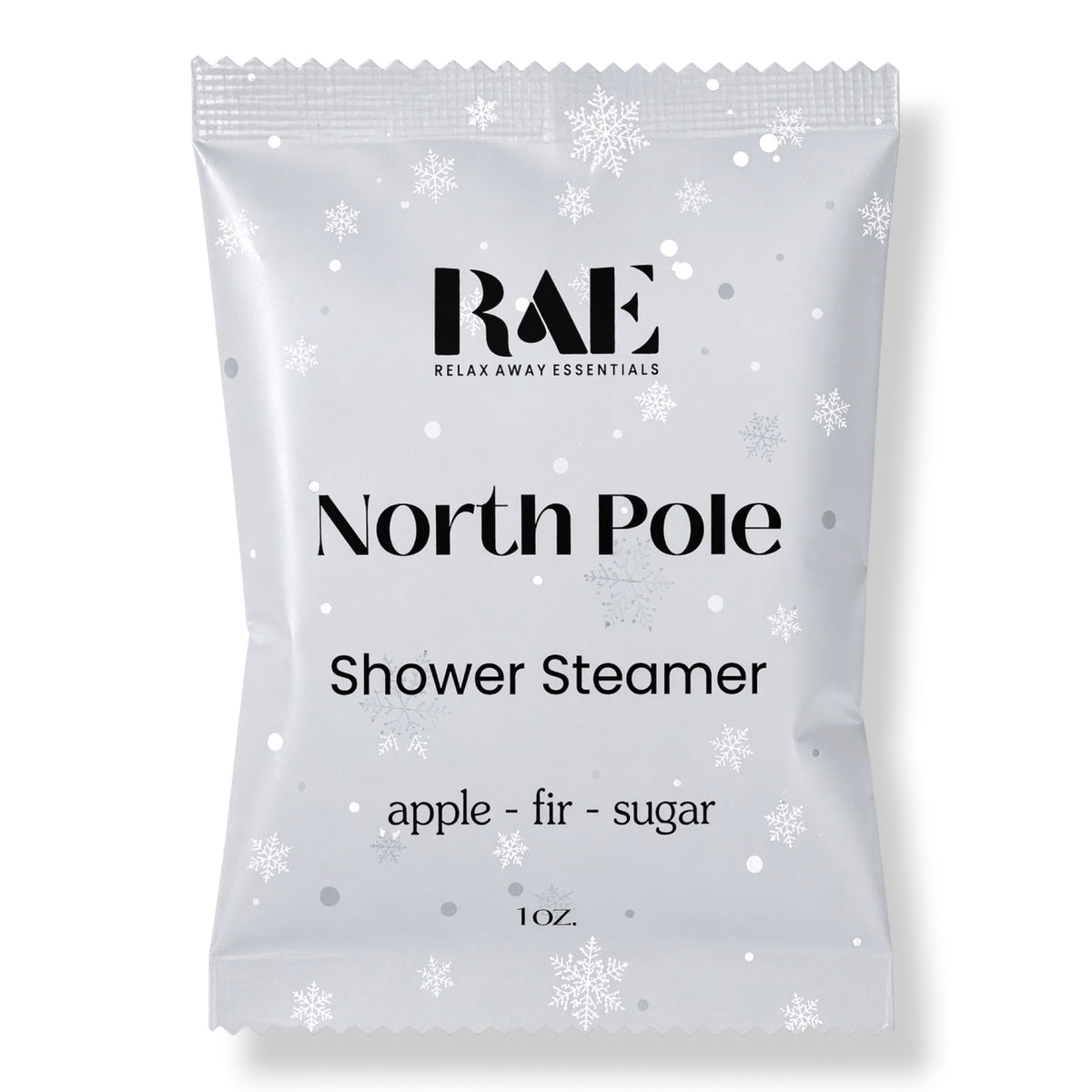 White RAE shower steamer packet, North Pole, apple fir sugar, 1 oz.