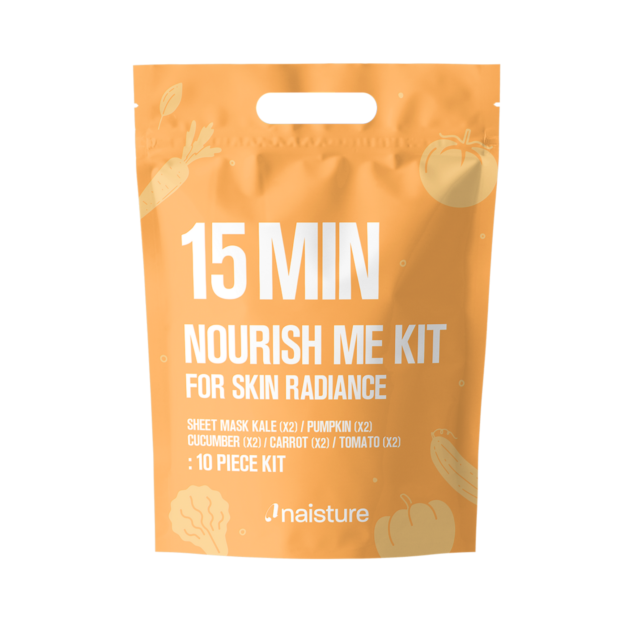 Orange 15 MIN Nourish Me Kit pouch for skin radiance with a center handle slot