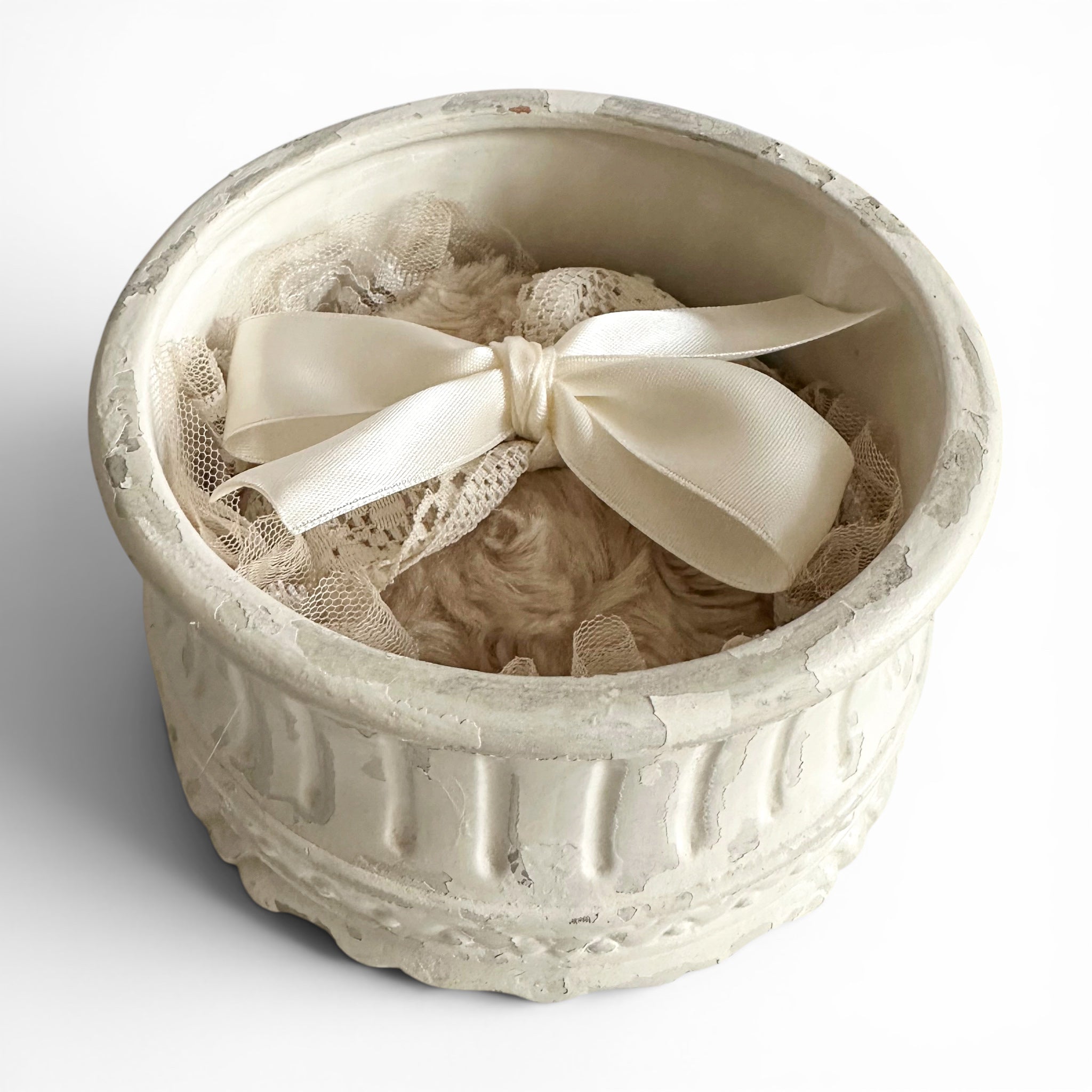 One-of-a-Kind Victorian Lady Vanity Powder Box with Handmade Lace Puff