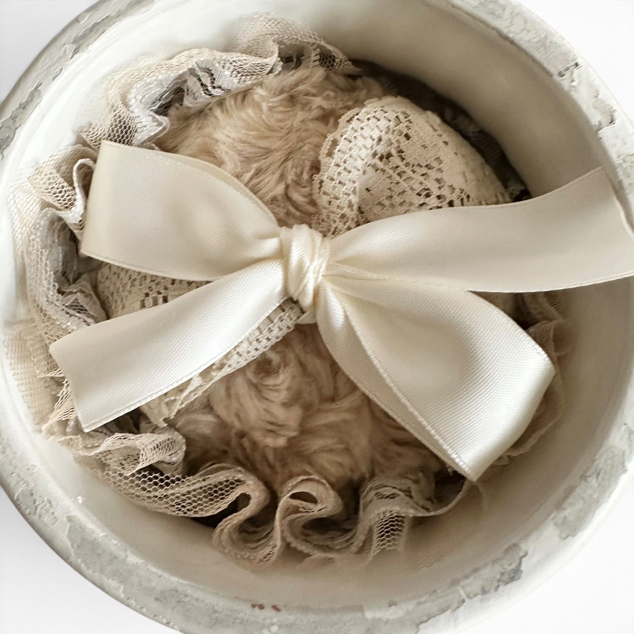 One-of-a-Kind Victorian Lady Vanity Powder Box with Handmade Lace Puff