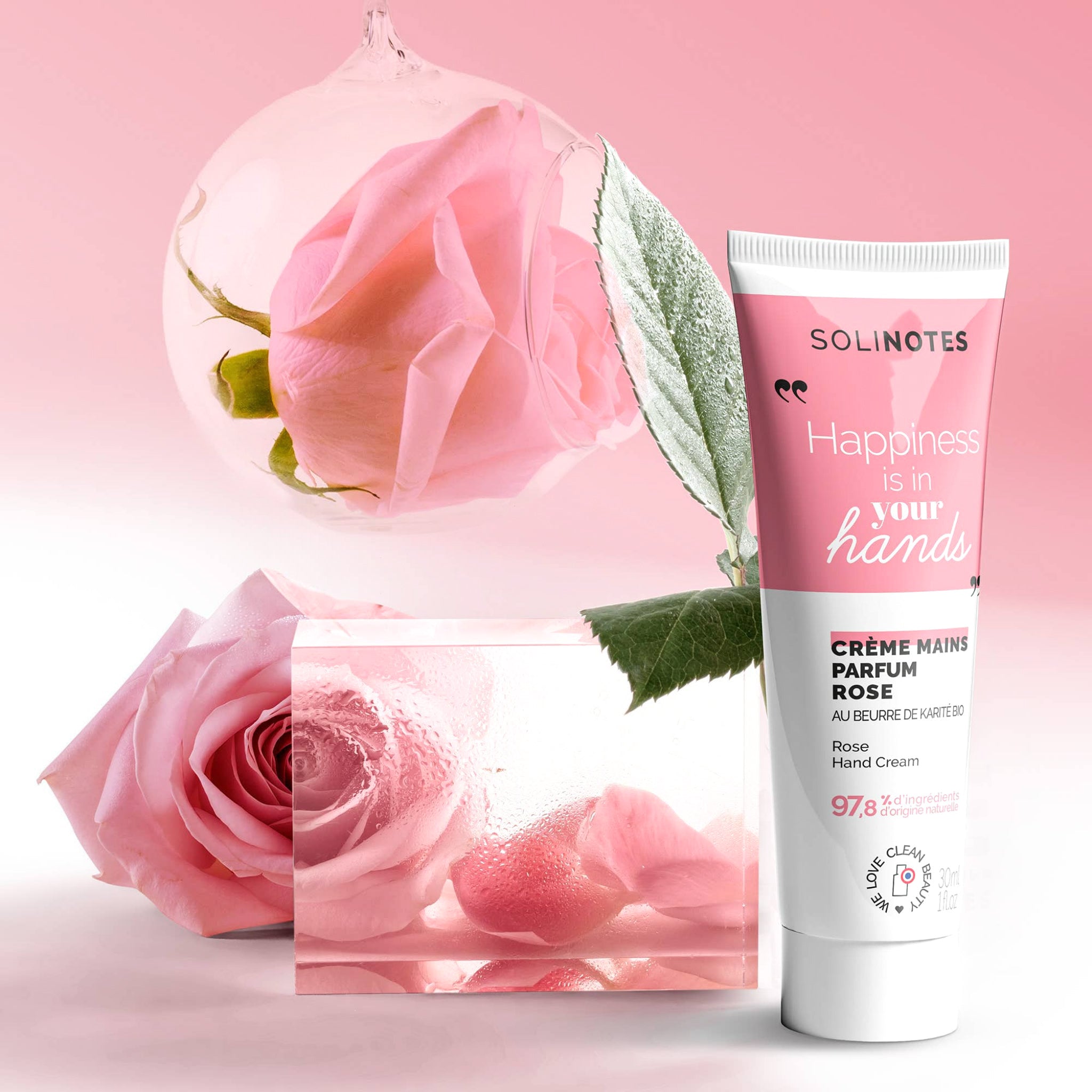 SOLINOTES rose hand cream gift set, pink tube with floral box and roses