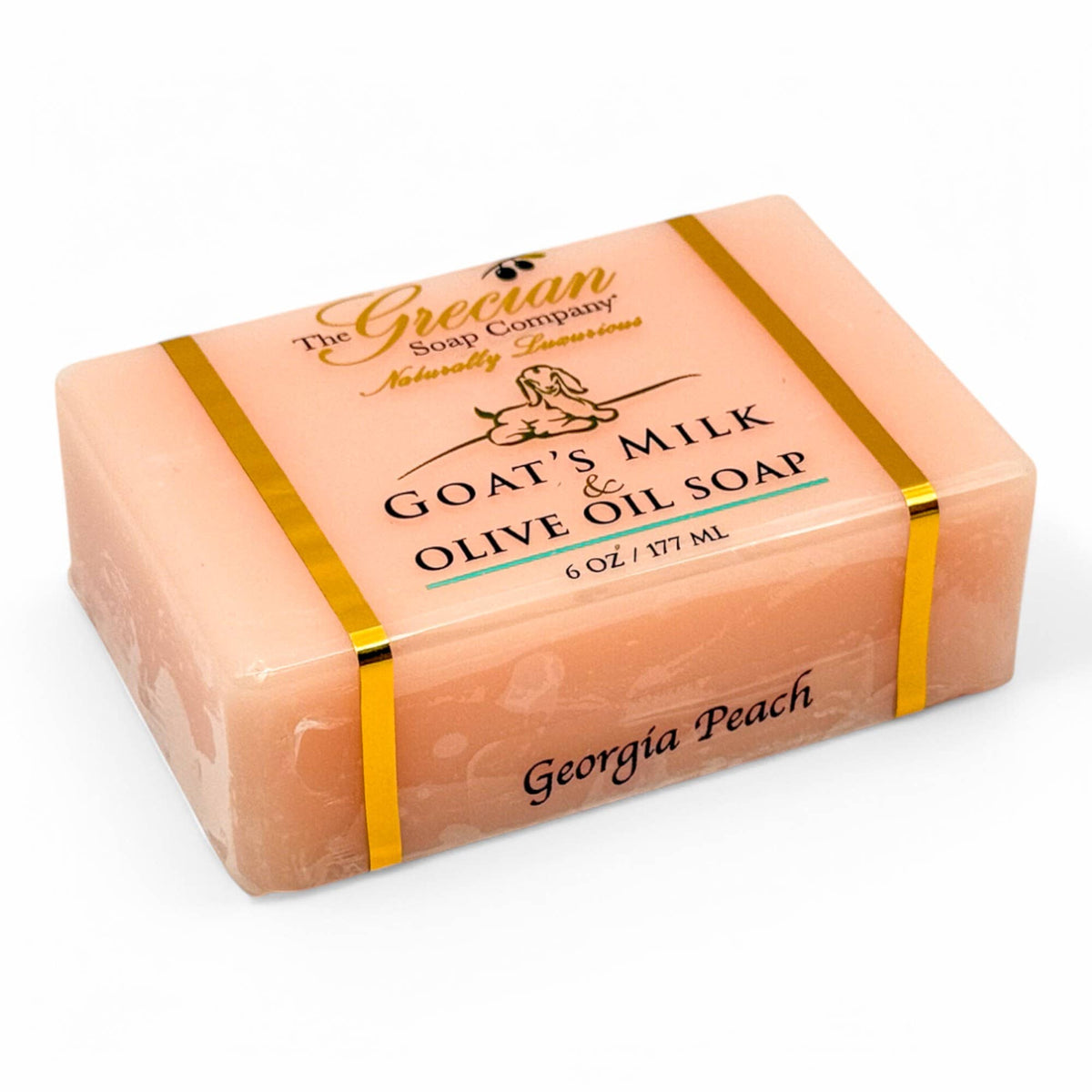 Georgia Peach goat's milk olive oil bar soap, peach with gold label