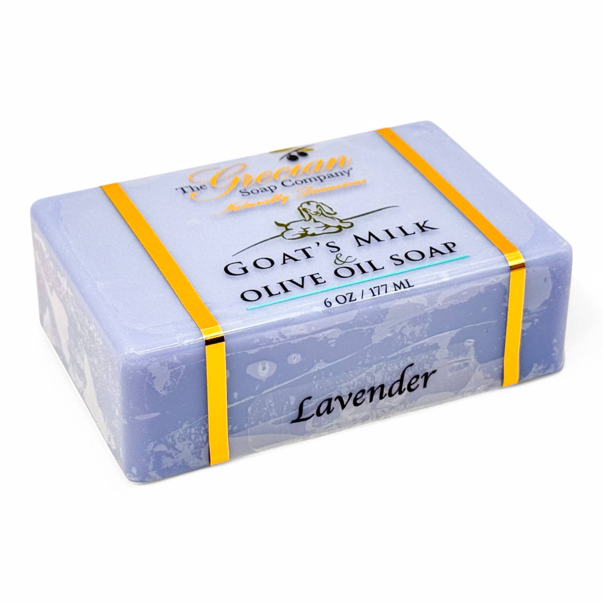 Lavender goat's milk olive oil bar soap, light blue with gold label