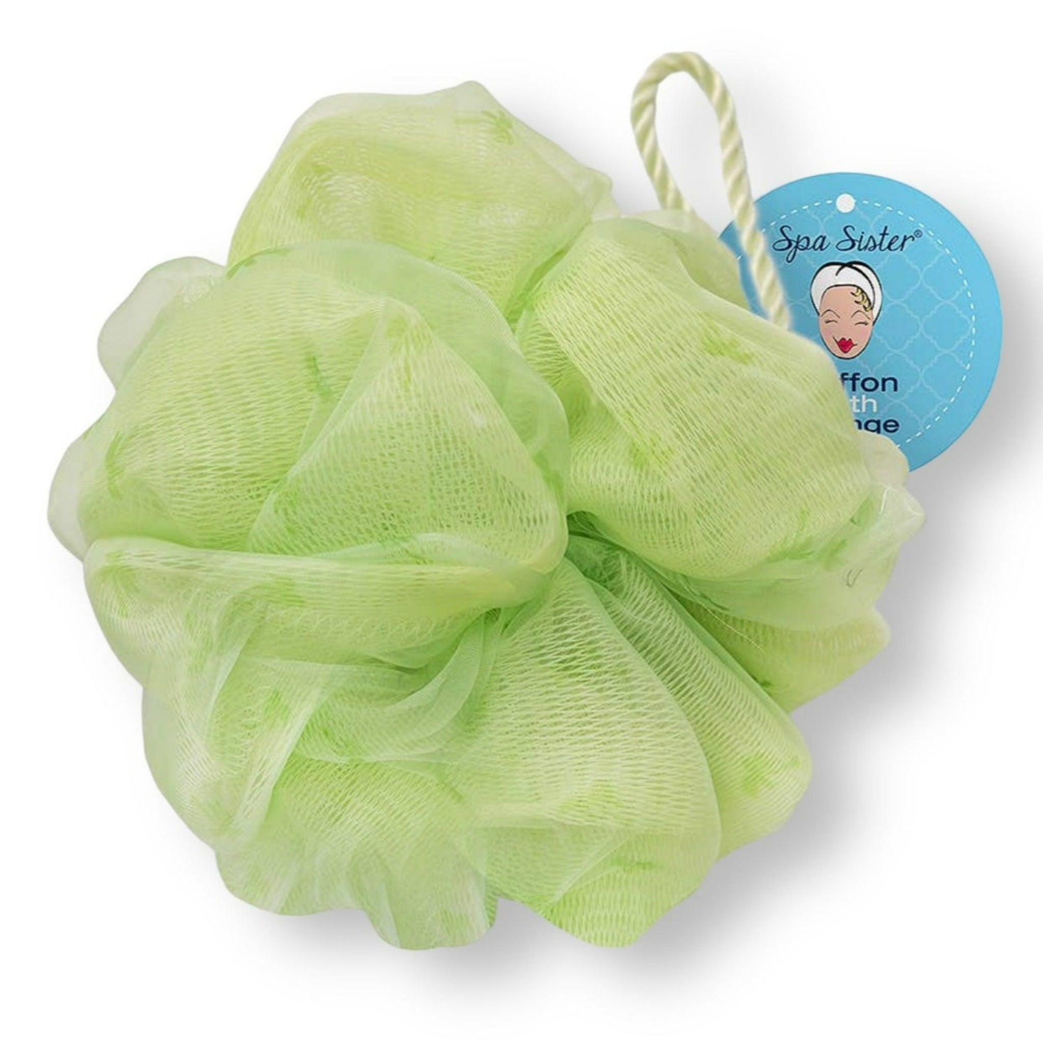 Chiffon BATH SPONGE Pouf Green Palms