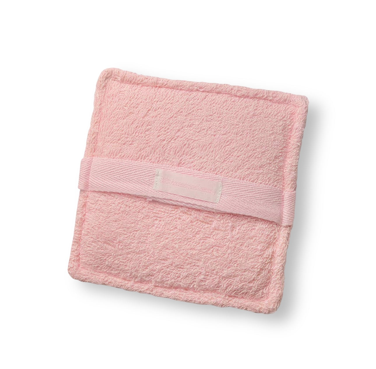 Soaping sponge pocket, pink terry cloth with front pocket tab