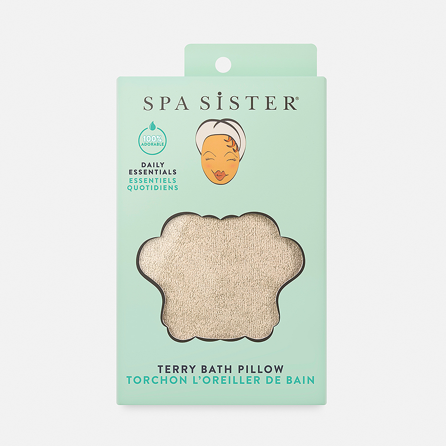 Spa Sister inflatable Terry Bath Pillow Beige - MerryBath.com