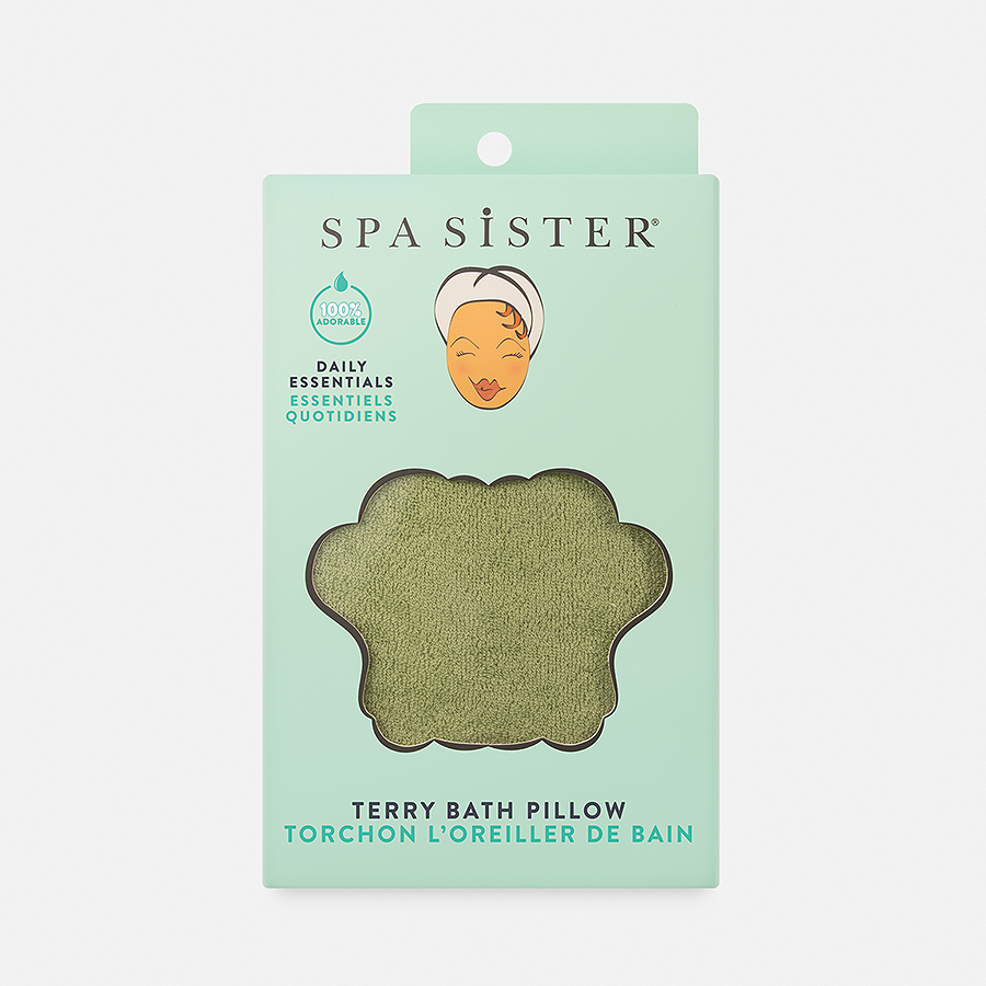 Spa Sister inflatable Terry Bath Pillow Celery Green - MerryBath.com