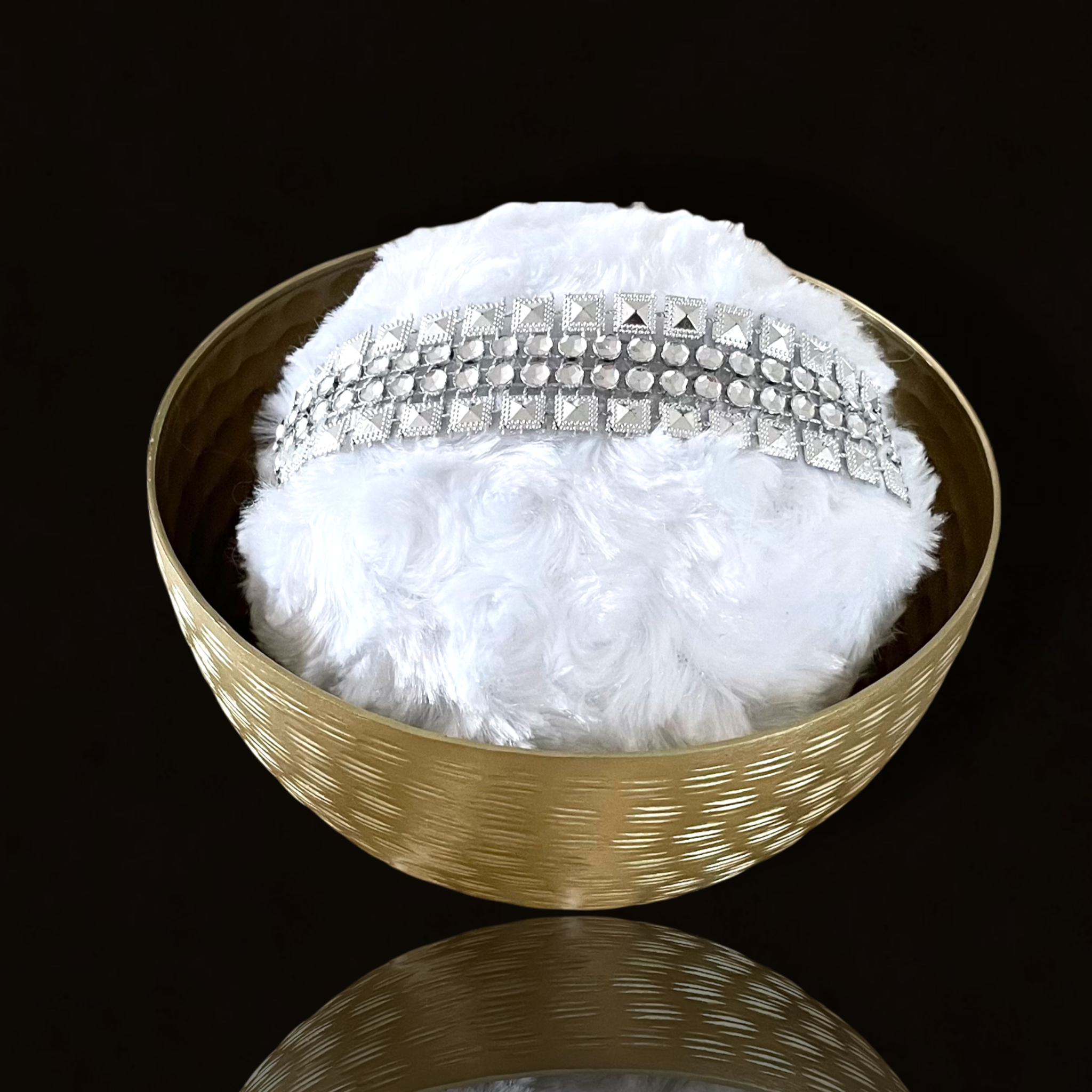 Dusting Powder Puff with Gold Bowl Set