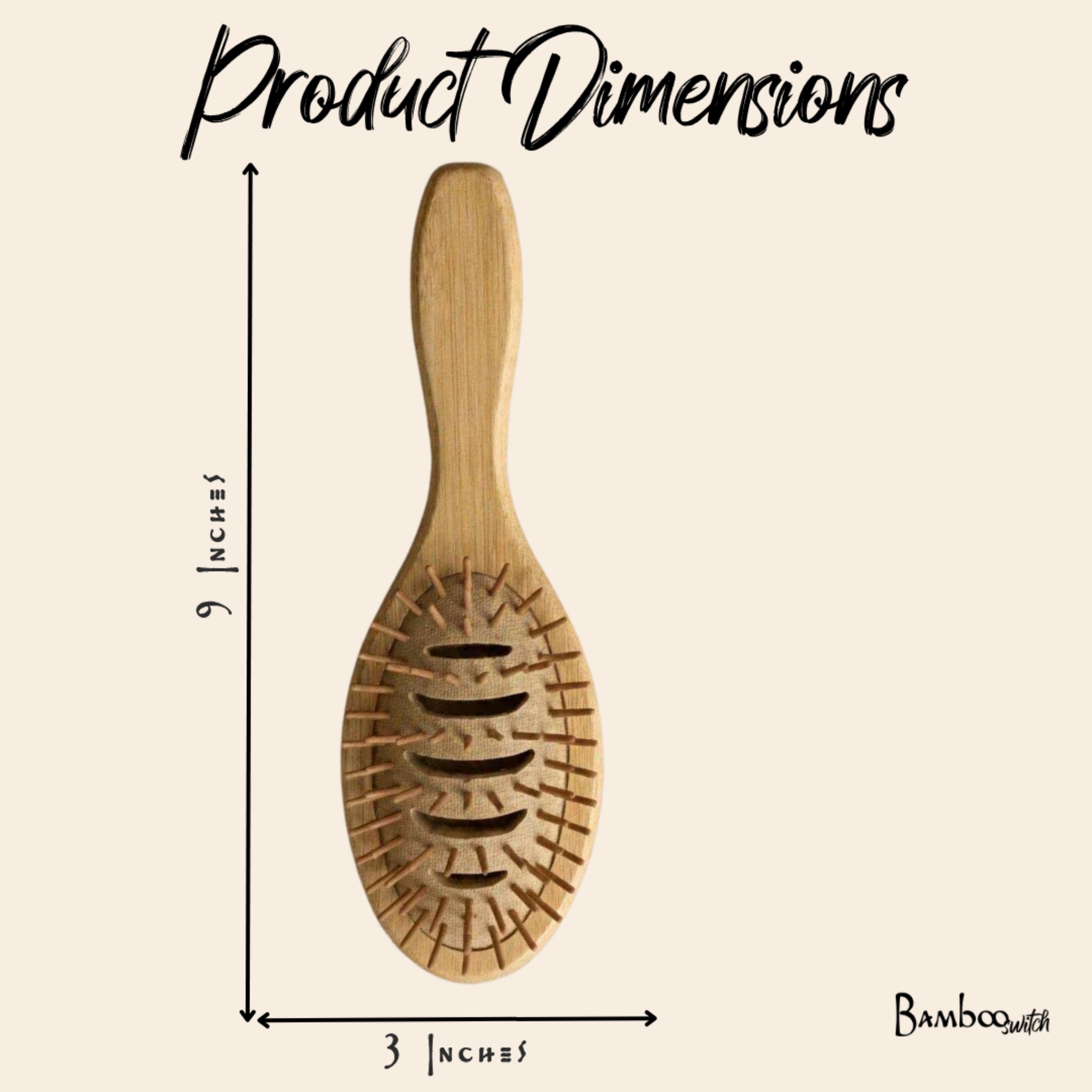 Bamboo vented paddle hair brush silhouette with wooden handle and pin bristle pad