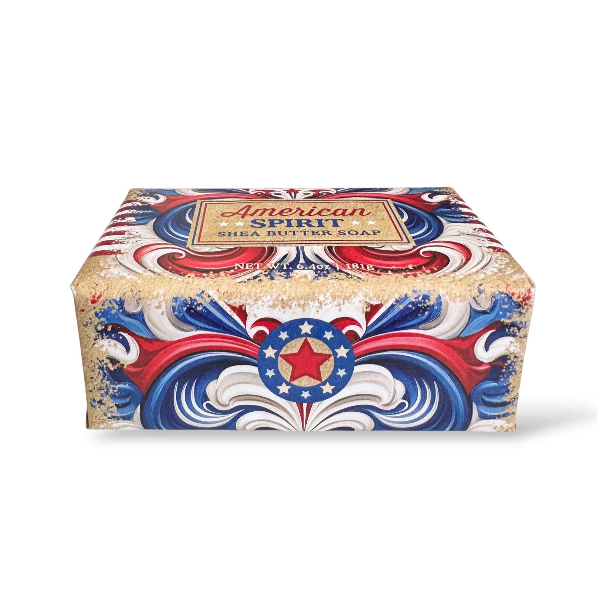 American spirit American shea butter soap bar with patriotic stars and swirls