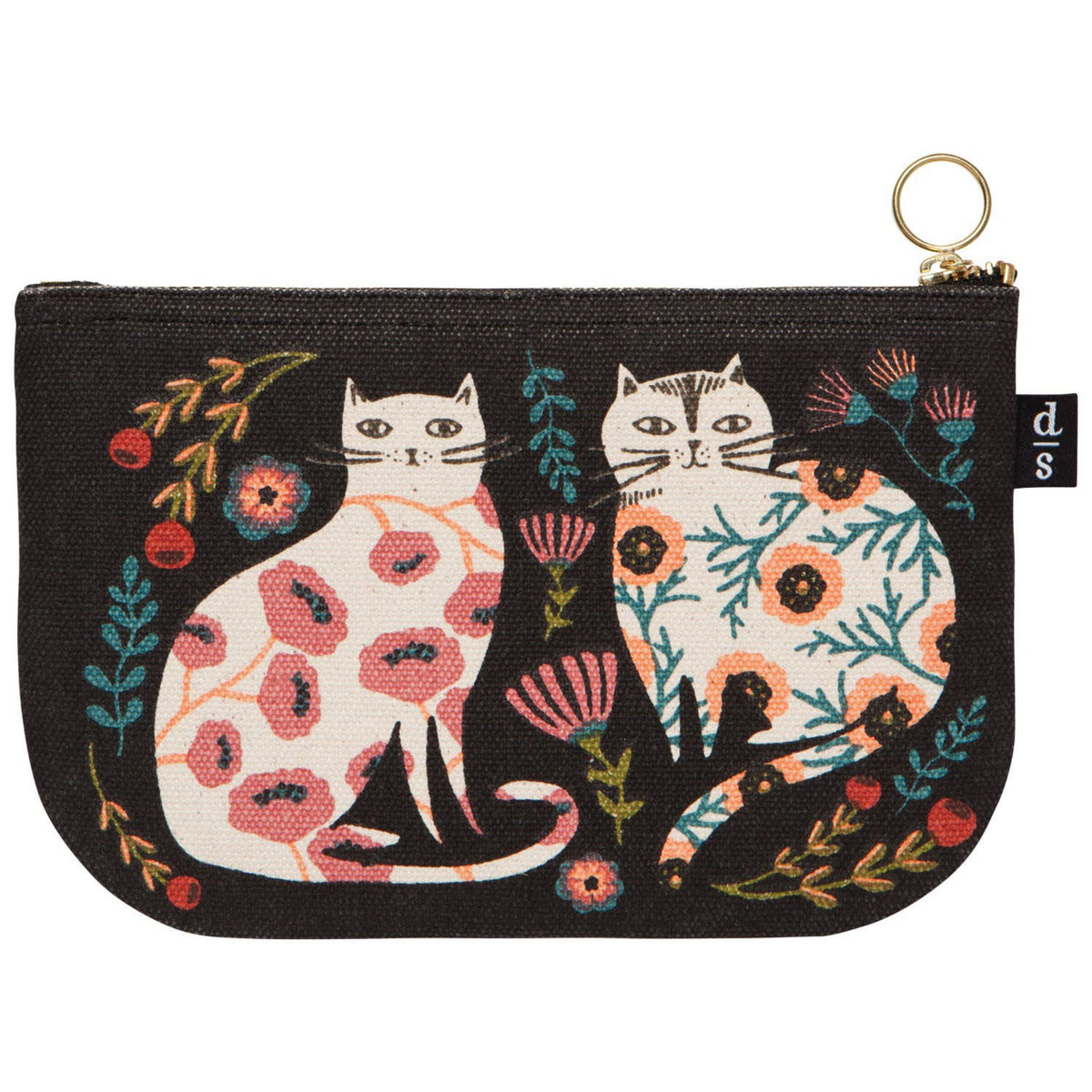 Pouch with cat design on a black background
