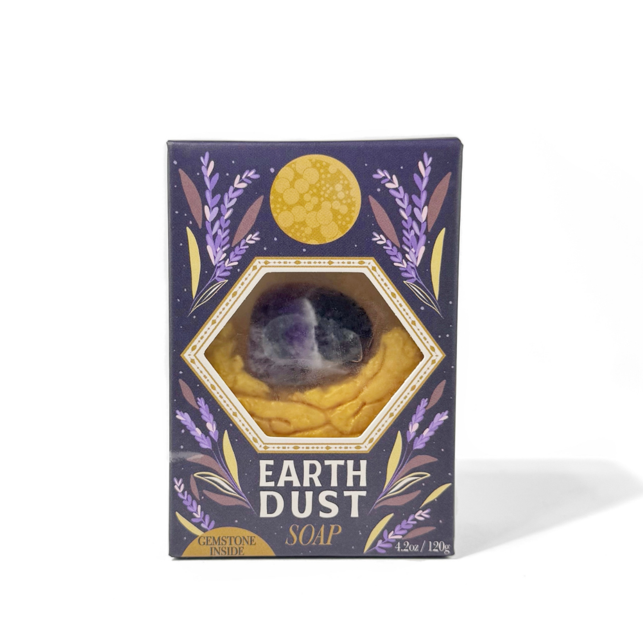 Earth Dust soap packaging with lavender design on a white background