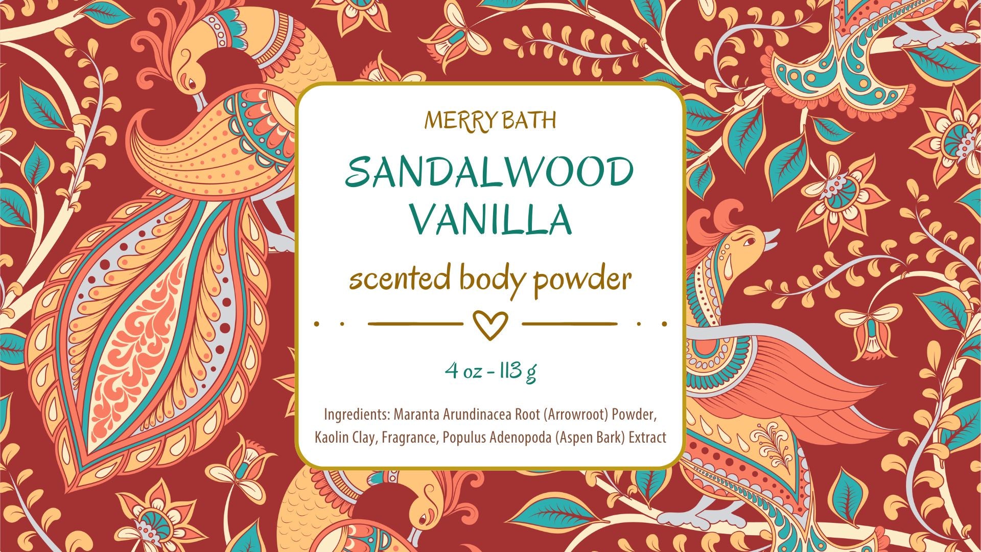 DUSTING POWDER Talc & Corn Free + Aspen Bark 4 oz SANDALWOOD VANILLA