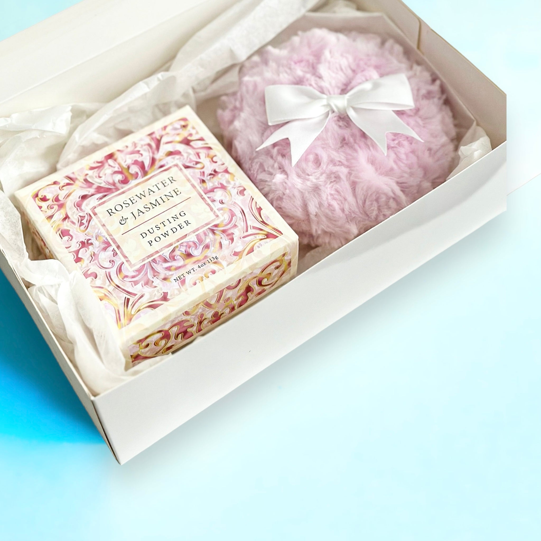 Dusting Powder & Puff GIFT SET - Greenwich Bay Trading Company + Luxe Puffs  - Rosewater Jasmine