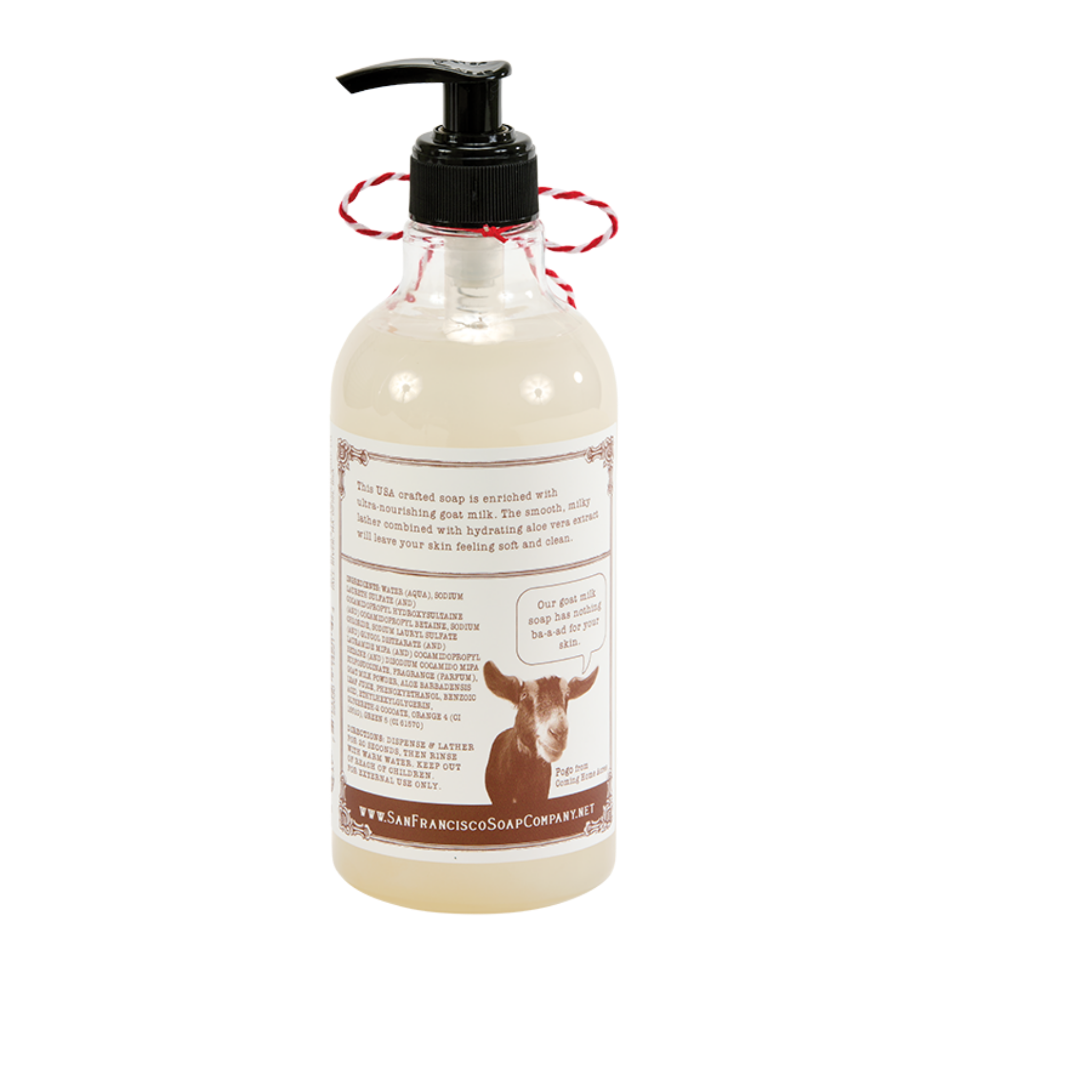 Bottle of soap with a pump dispenser on a white background