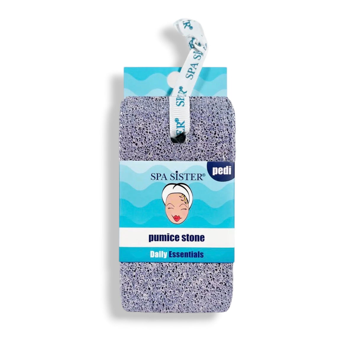 Curved pumice stone sponge, purple, in retail blister pack