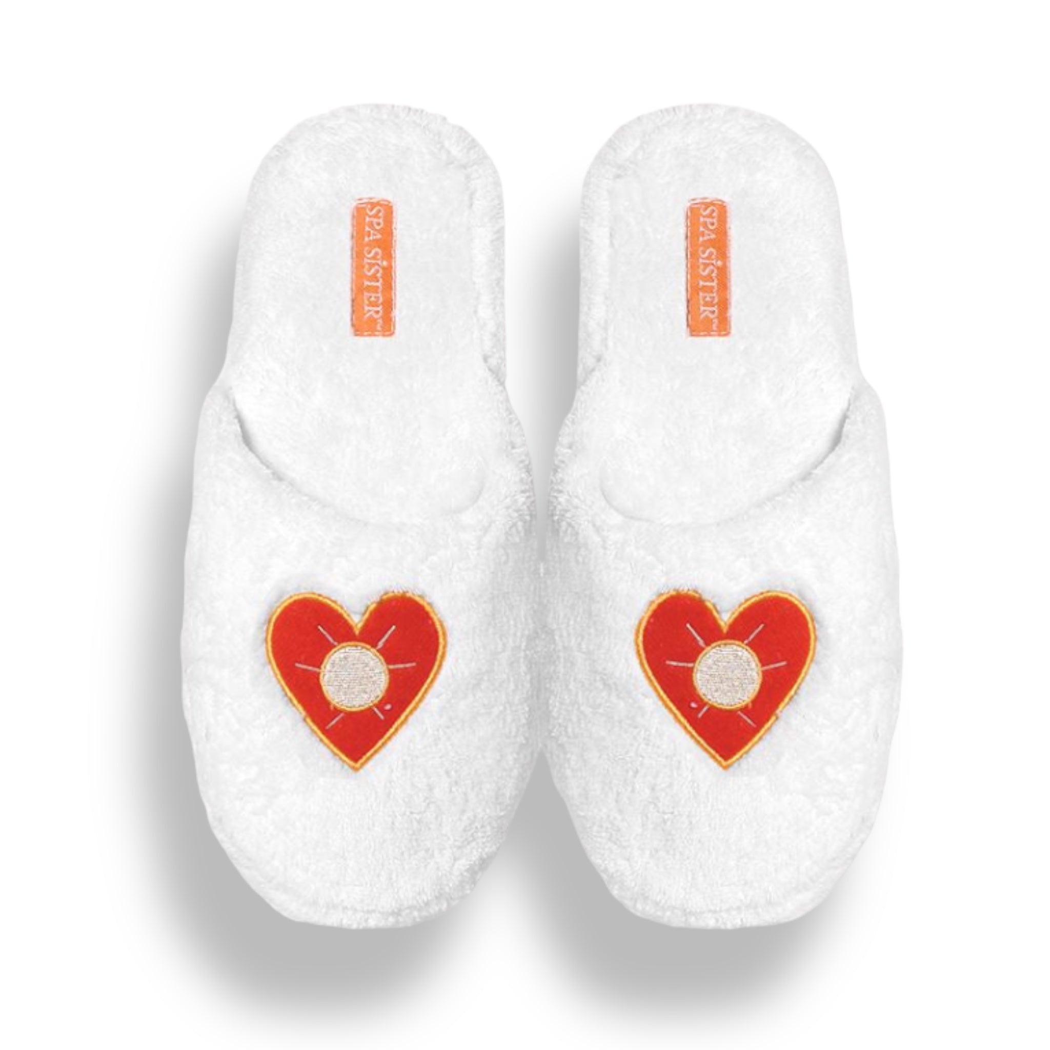 Embroidered Heart Spa Bath Slippers White -MerryBath.com