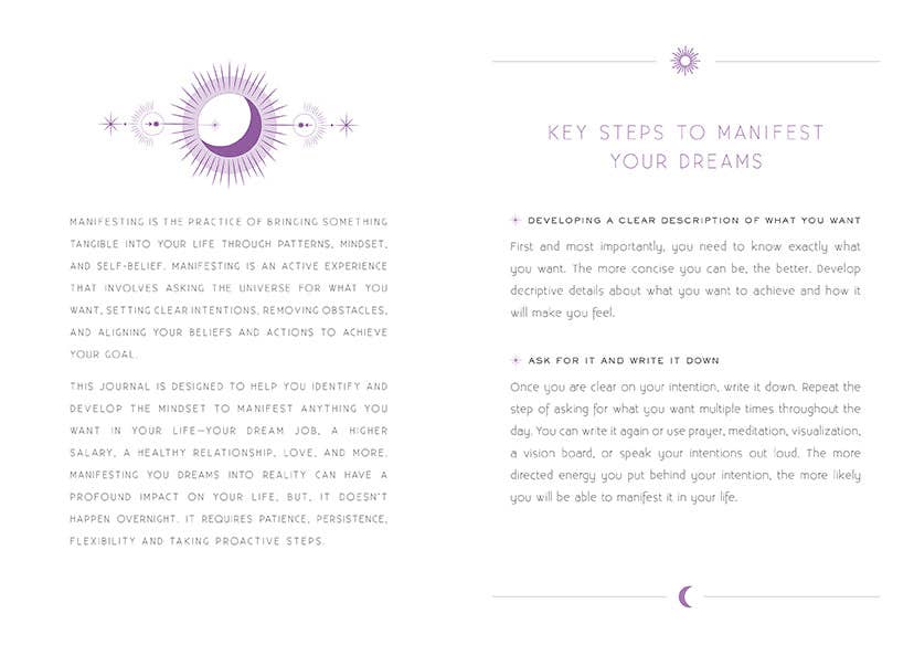 Day and night reflection journal open to two pages with lined prompts for morning and evening