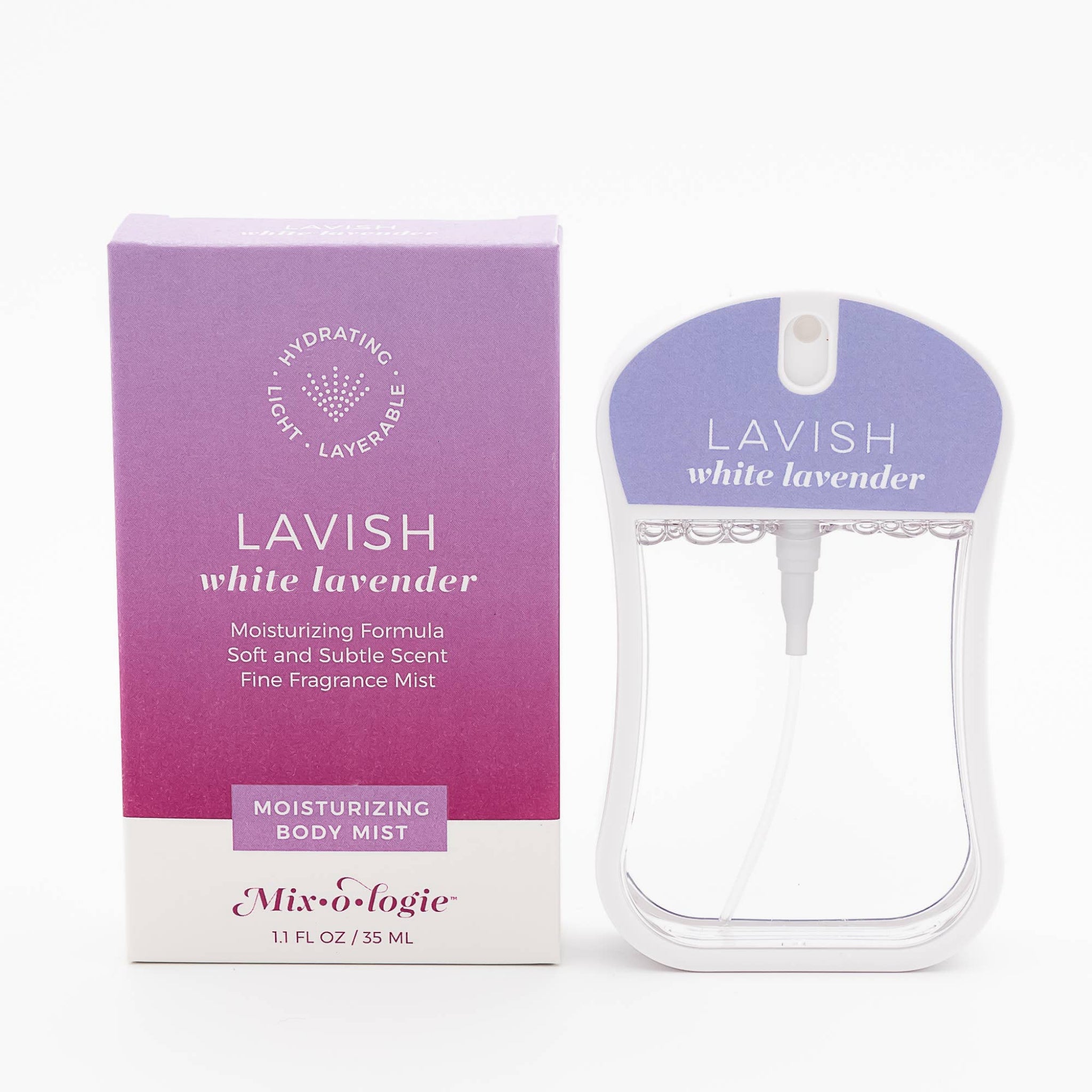 Lavish white lavender body mist with bottle and box, 35 mL