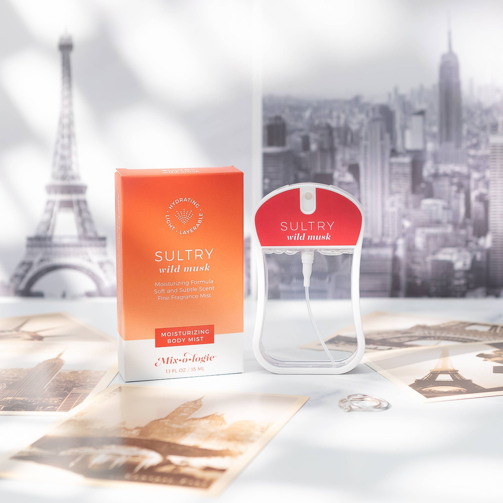 Sultry wild mask packaging with cityscape background