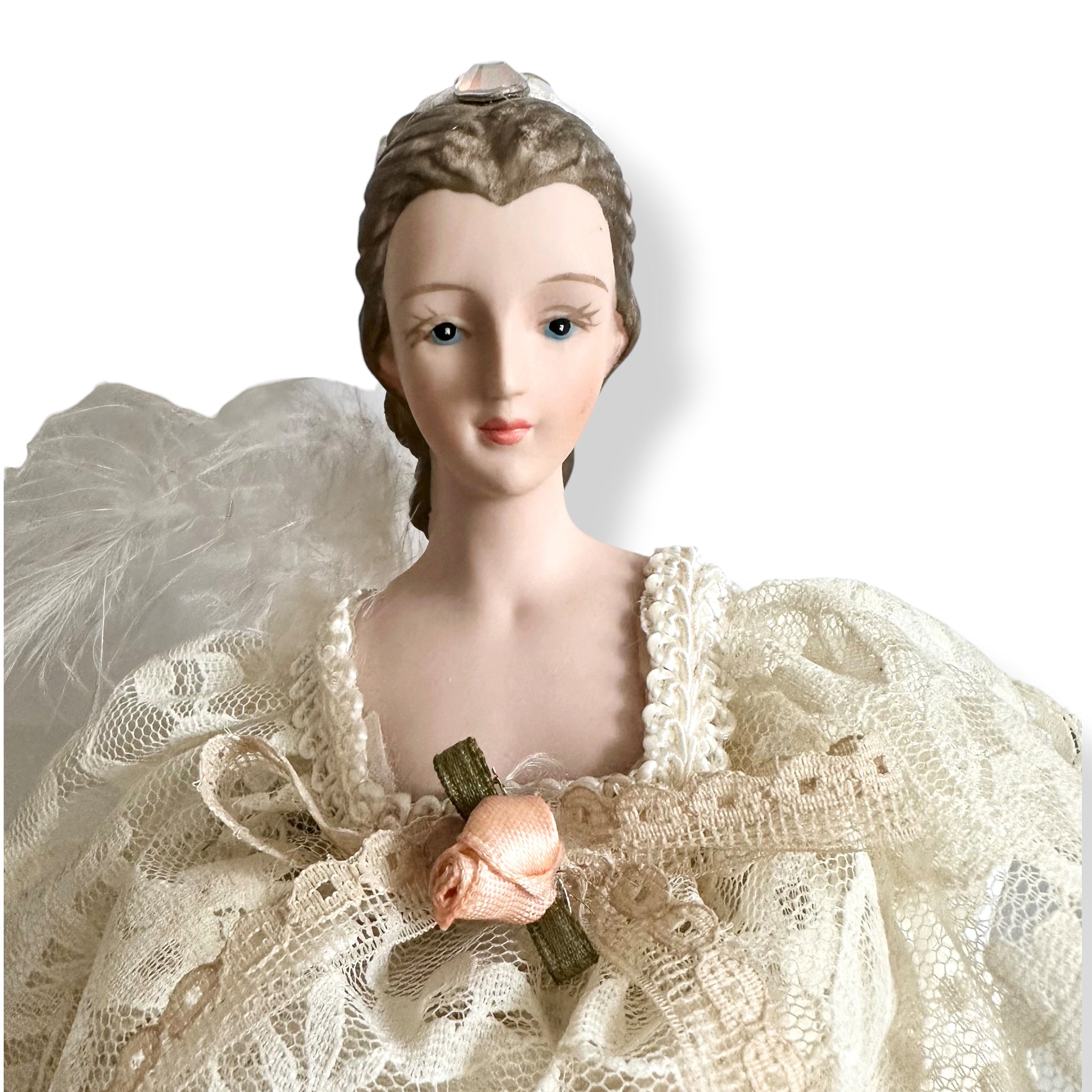 One-of-a-Kind Victorian Lady Vanity Powder Box with Handmade Lace Puff