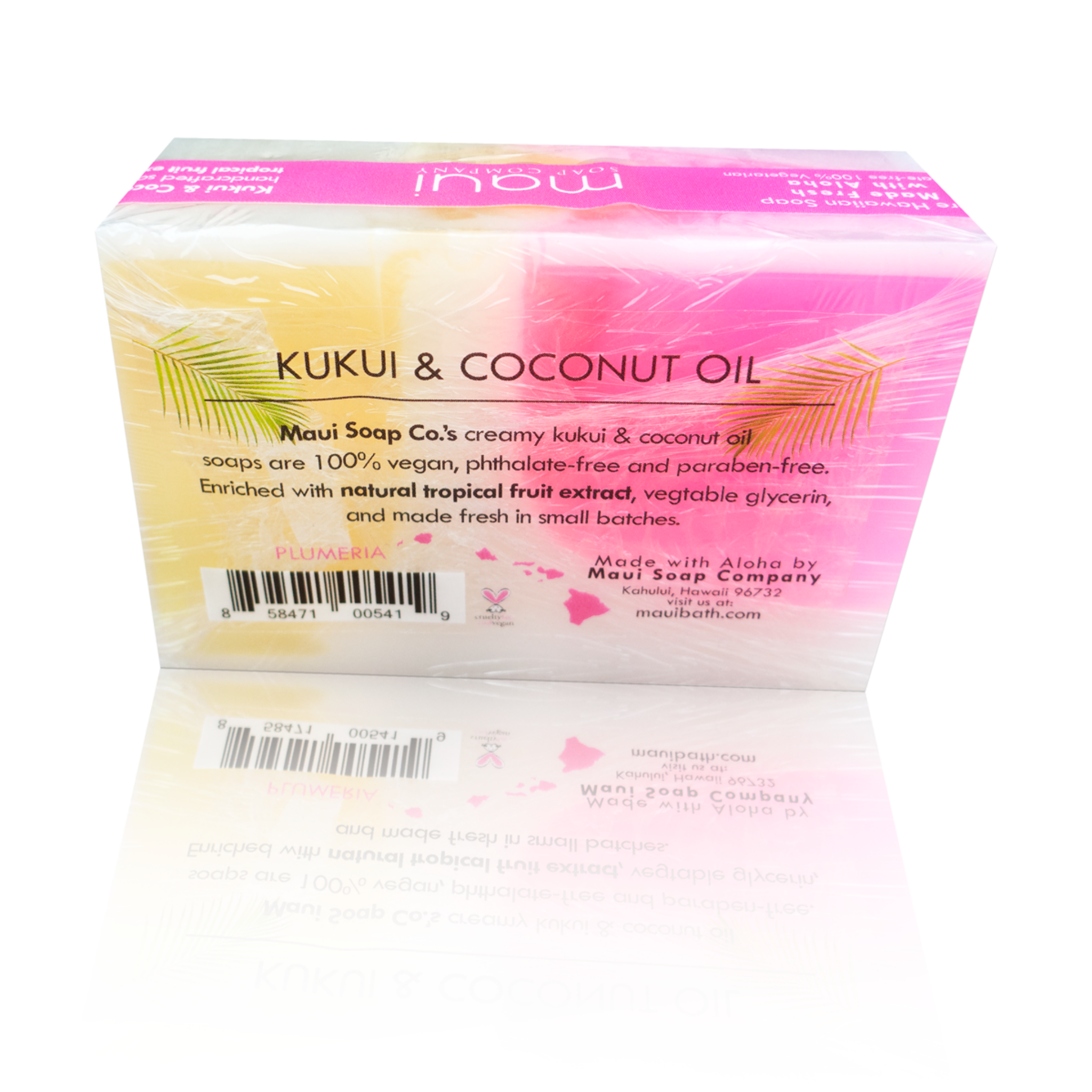 Kukui & Coconut Oil soap bar with packaging on a white background