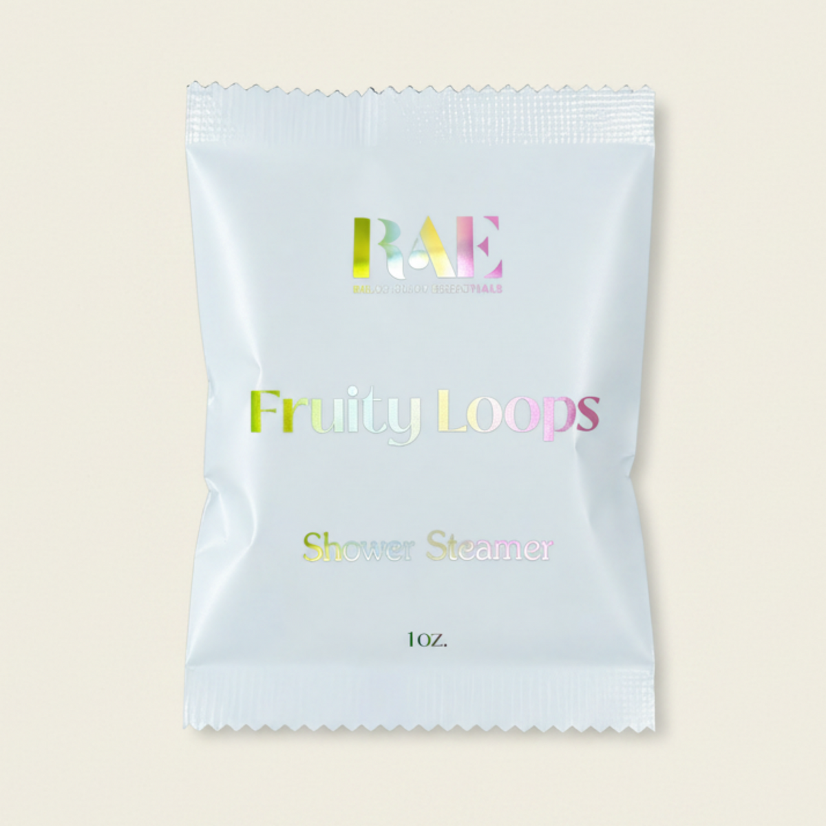 RAE Fruity Loops Shower Steamer packaging on a white background