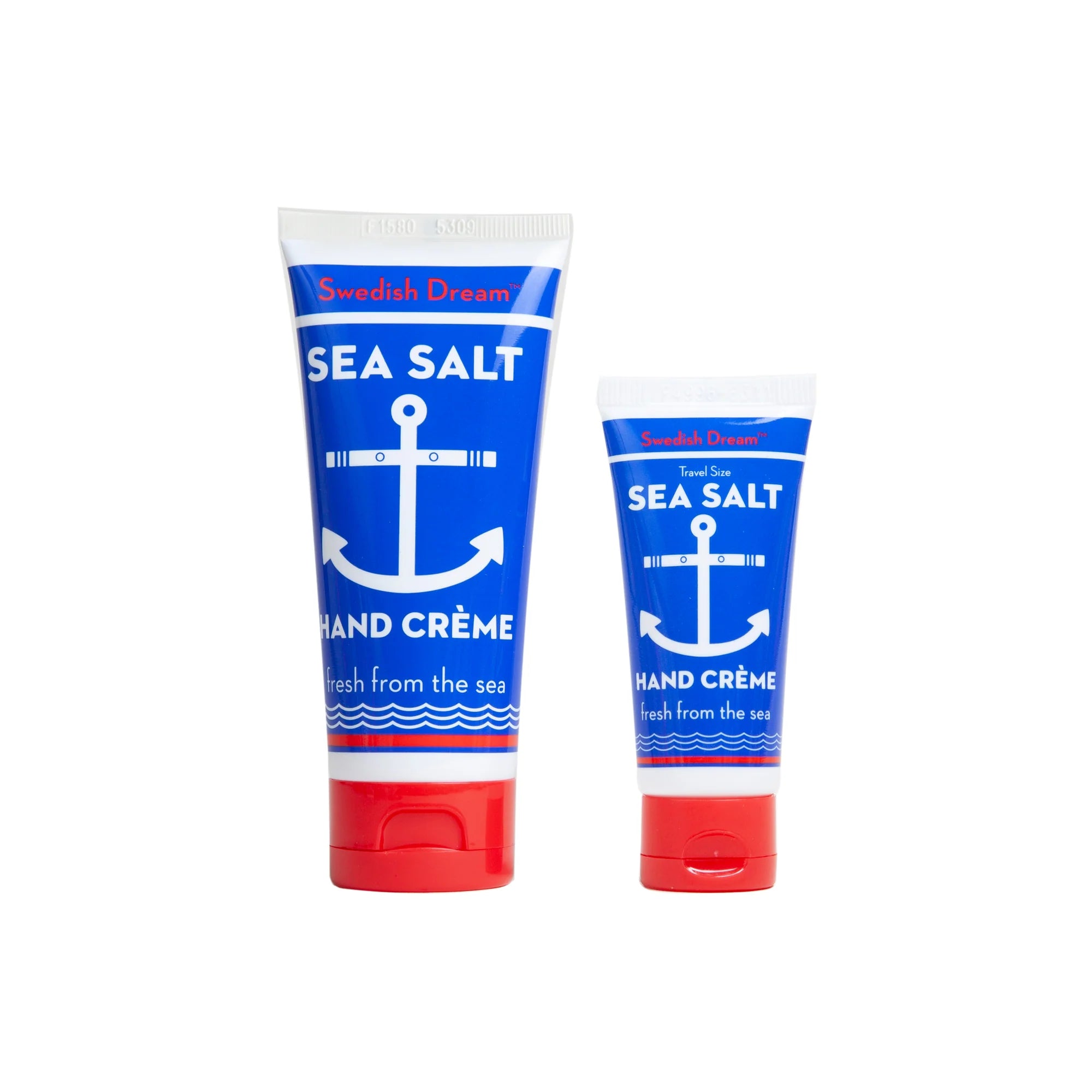 Two tubes of Swedish Dream Sea Salt Hand Crème on a white background