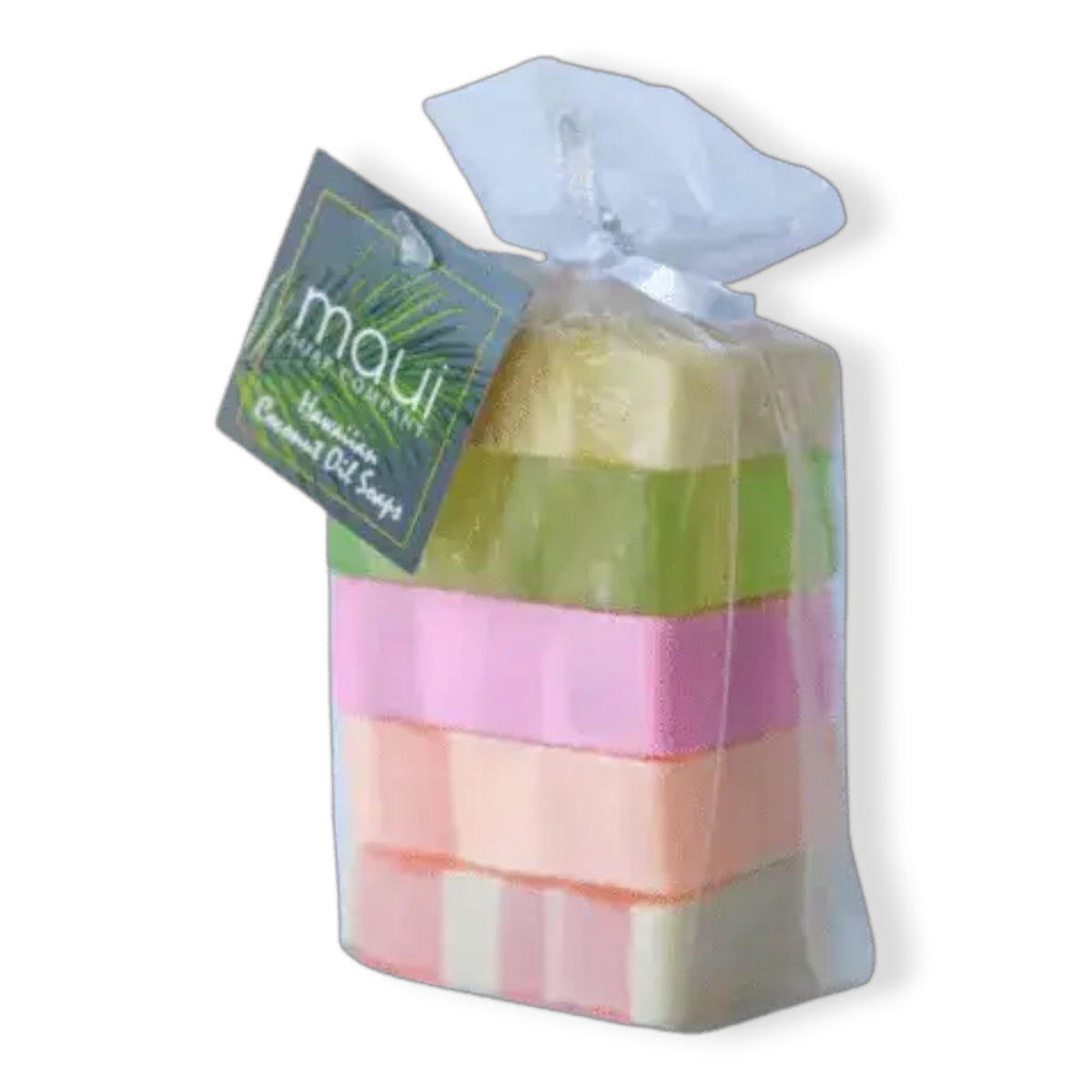 Mini soap gift set with multicolor striped soap bars in clear wrap