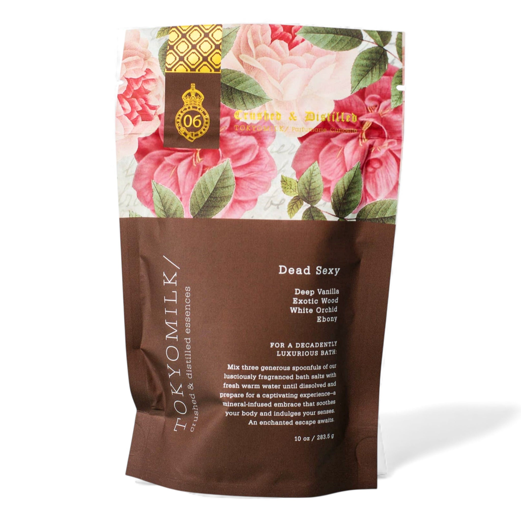 TOKYOMILK Dead Sexy bath product packaging with floral design