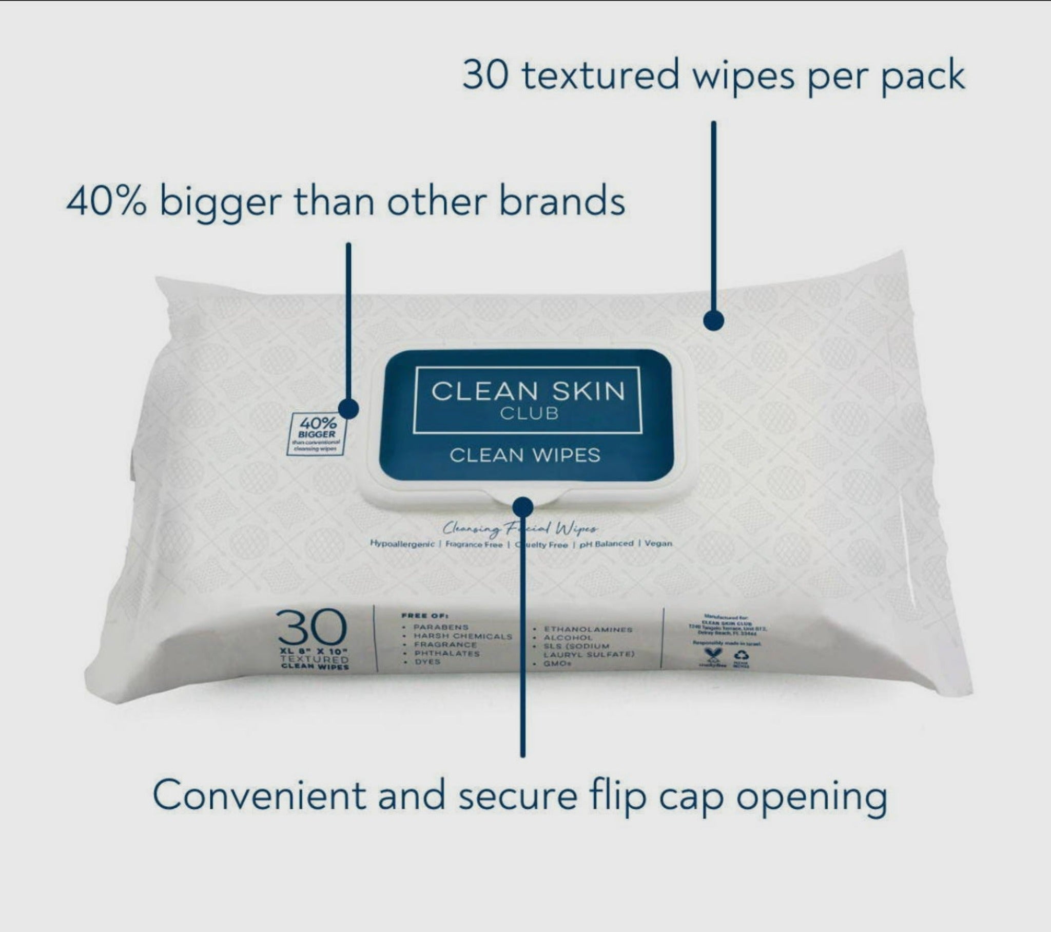 Clean Skin Club CLEANSING FACIAL WIPES 30 ct