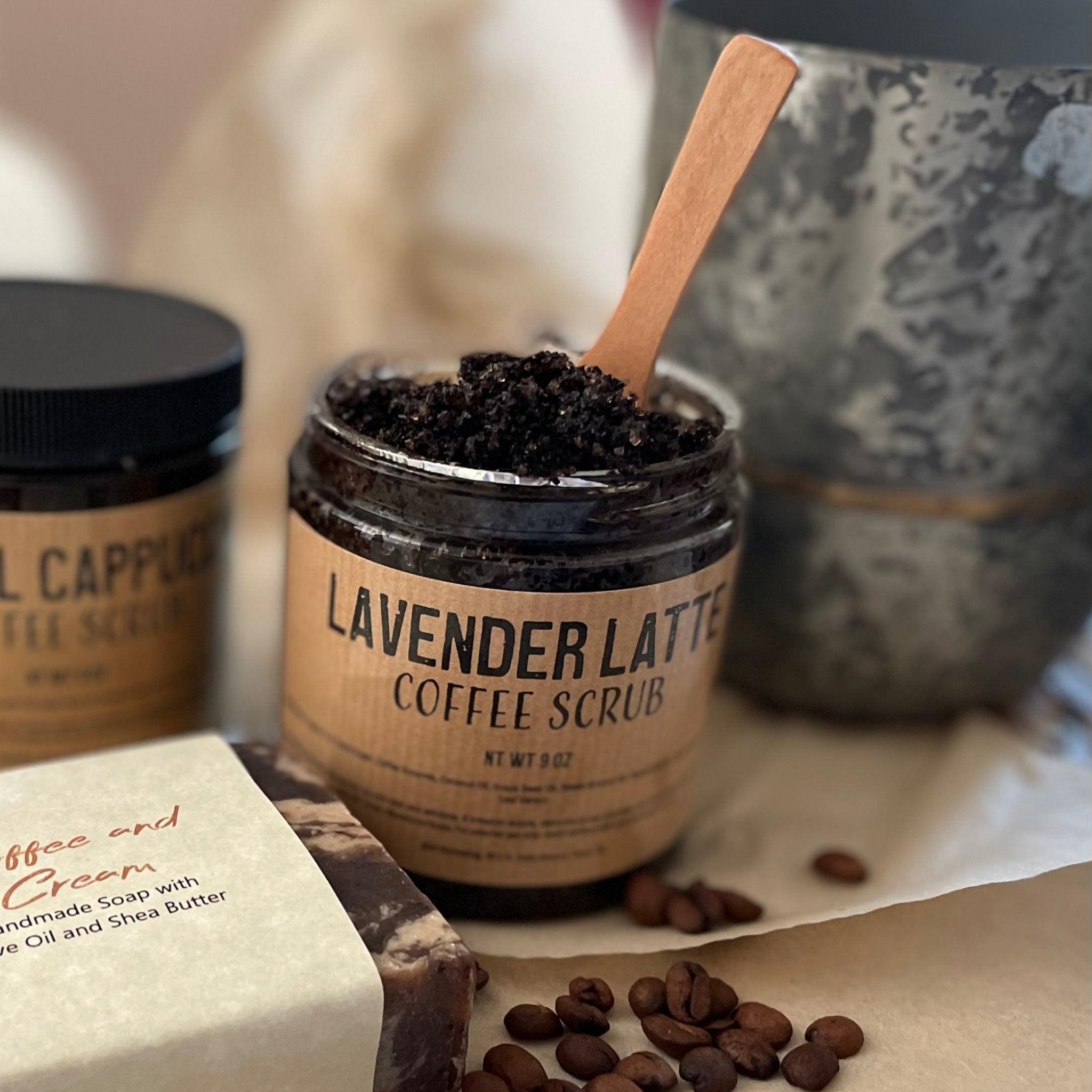 Exfoliating Coffee sugar scrub Vegan Lavender Latte