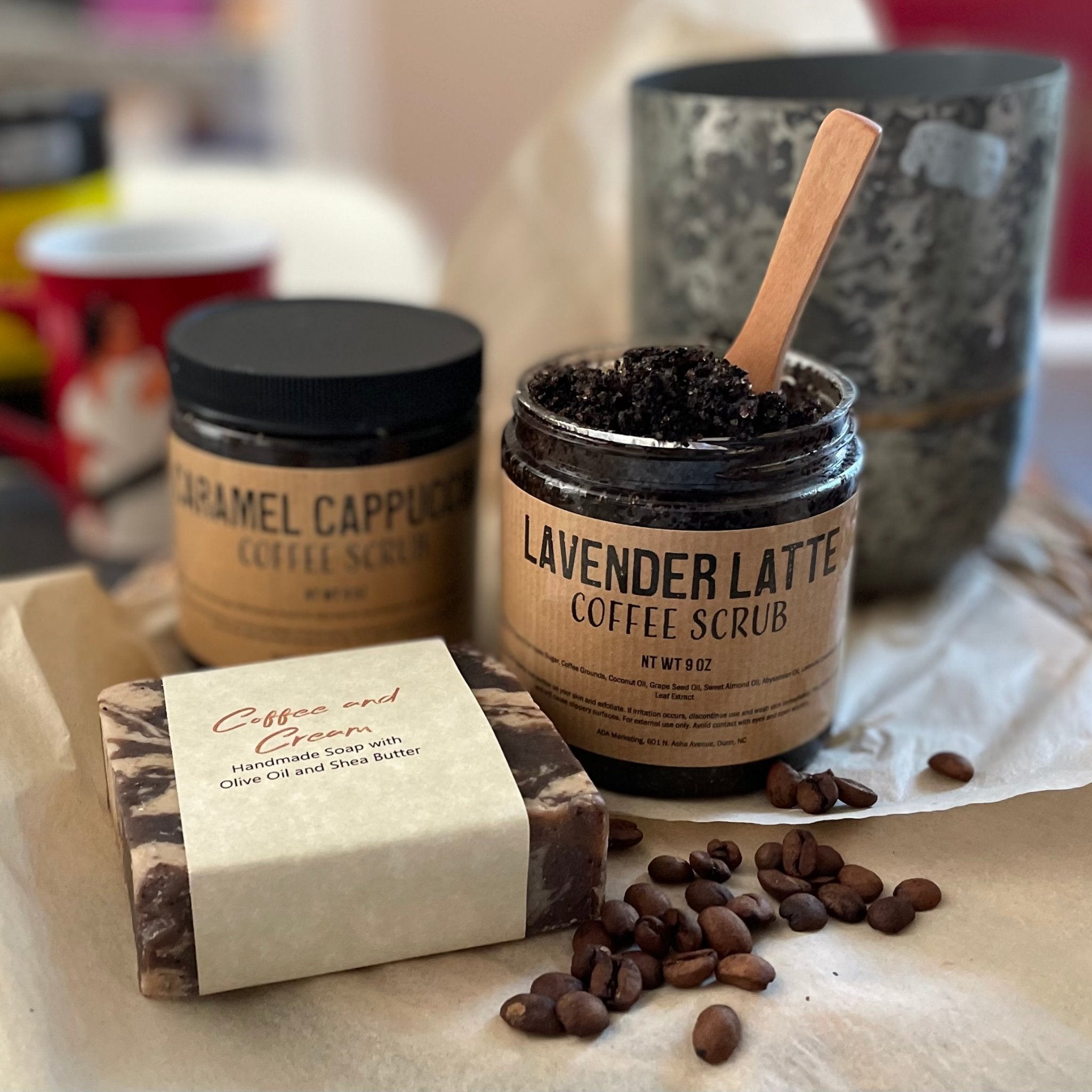 Exfoliating Coffee sugar scrub Vegan Lavender Latte